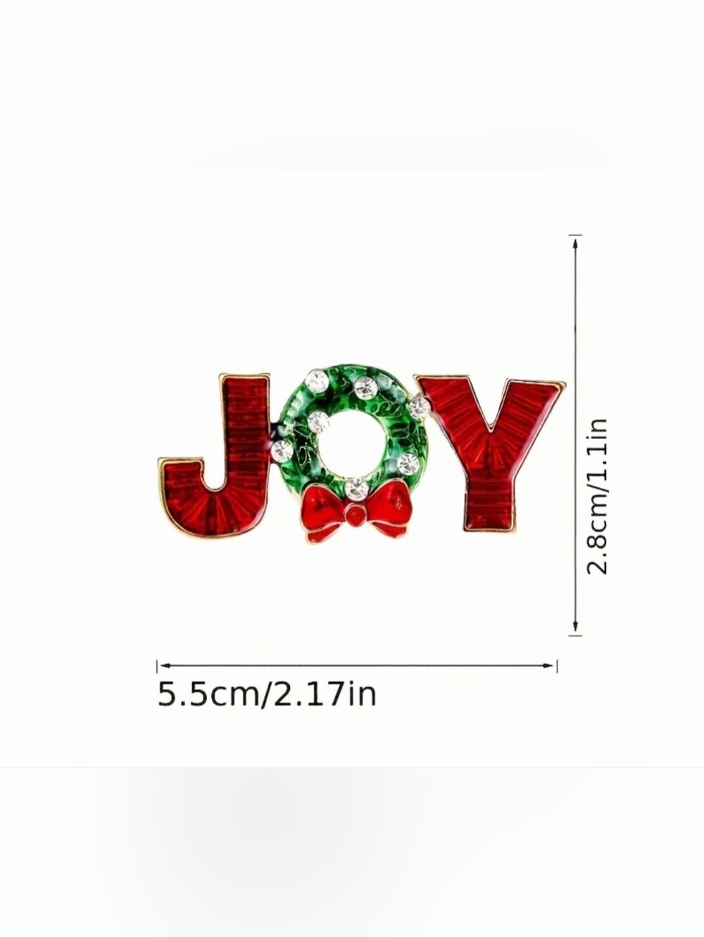JOY Holiday Enamel Pin with Green Wreath and Red Bow - Picture 2 of 5